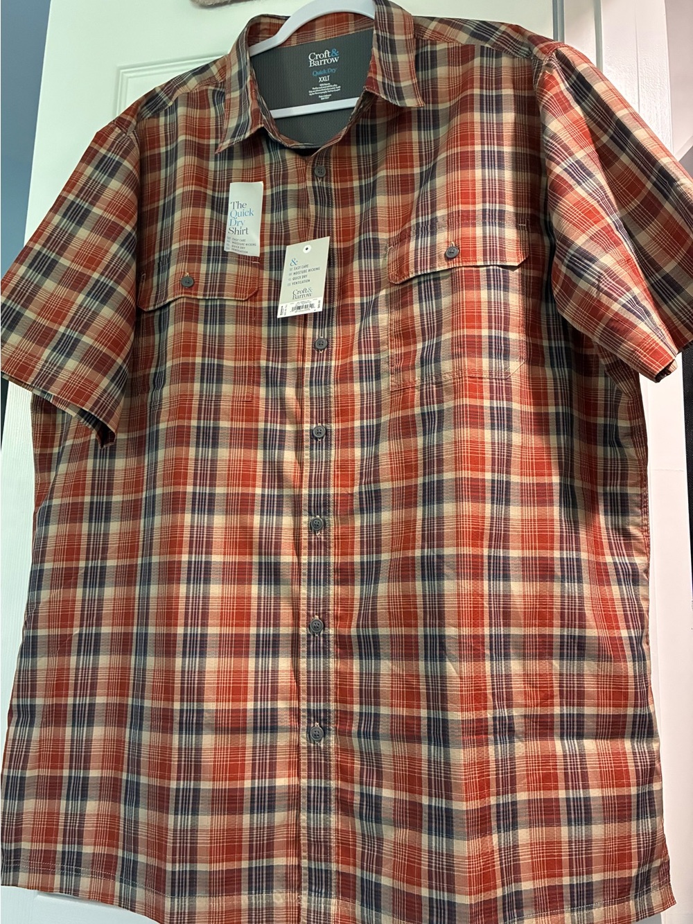 croft & barrow Orange and Blue Plaid Short-Sleeve Button-Down Shirt